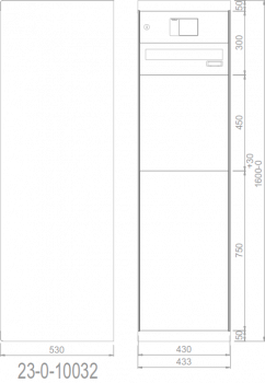RENZ eQUBO elektronischer Paketkasten mit 2 Paketfächern und 1 Briefkasten gerades Dach 23010032 - schematische Darstellung